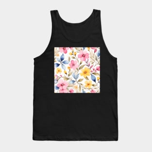 Light Pink and Yellow Flowers Pattern on White Tank Top